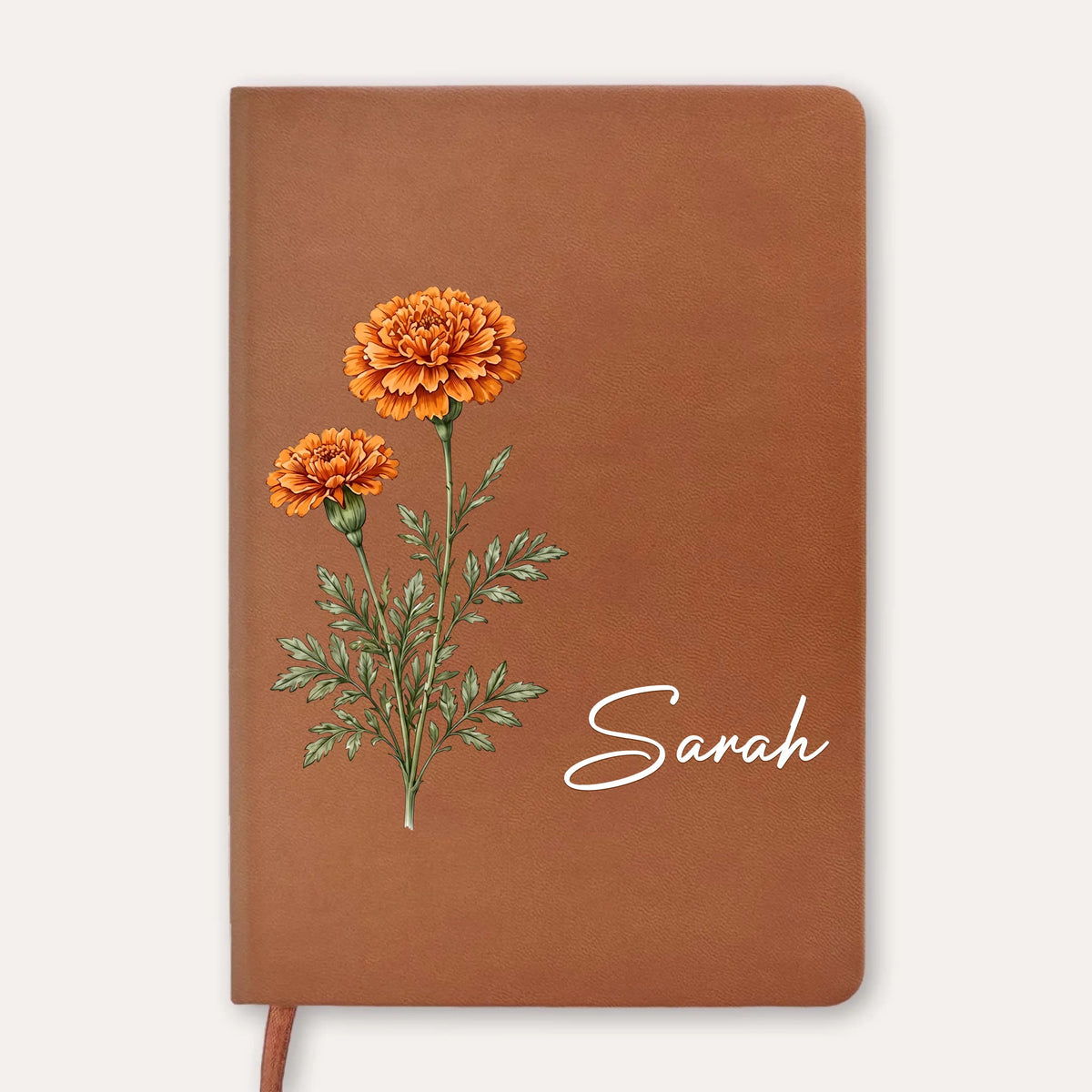 Birth Flower With Name - Personalized Leather Journal, Custom Birthday Gift Leather Notebook, Birth Month Flower Journal for Women