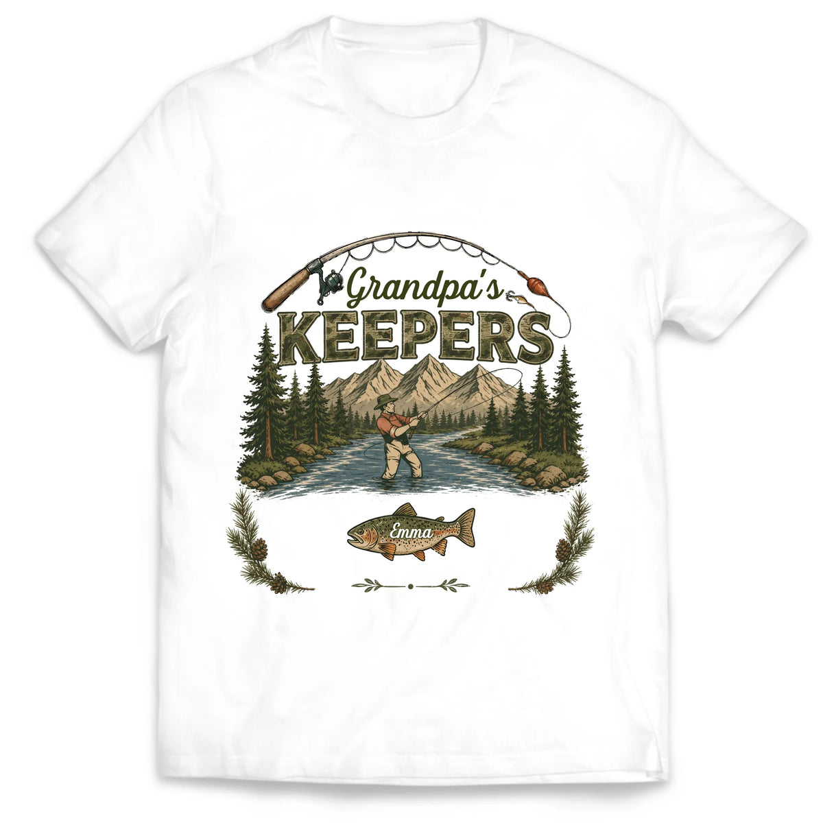 Papa‘s Keepers Fishing - Personalized T-Shirt, Gift For Dad And Kids, Fishing Dad T-Shirt