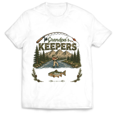 Papa‘s Keepers Fishing - Personalized T-Shirt, Gift For Dad And Kids, Fishing Dad T-Shirt
