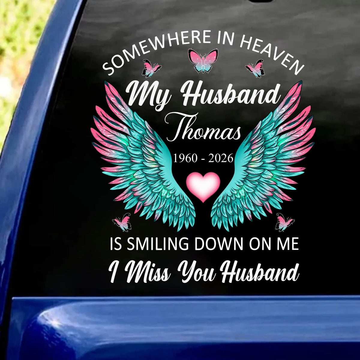 I Miss You Memorial Husband - Personalized Decal, Custom Angel Wings Window Sticker, In Loving Memory Husband Gift, Bereavement Car Decal