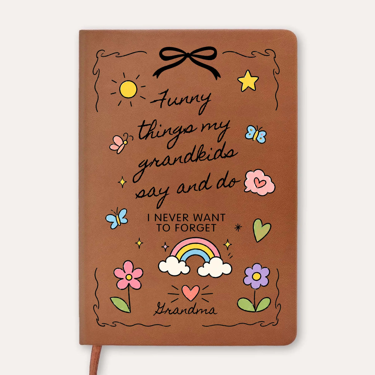Funny Things My Grandkids Say and Do - Personalized Leather Journal, Nana Mimi Gigi Memory Book, Gift for Grandma, Family Keepsake