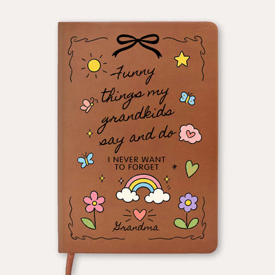 Funny Things My Grandkids Say and Do - Personalized Leather Journal, Nana Mimi Gigi Memory Book, Gift for Grandma, Family Keepsake