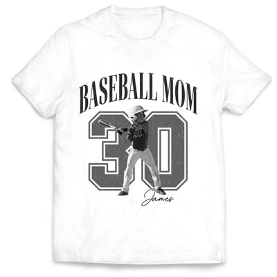 Baseball Mom With Kid Photo - Personalized Shirt, Baseball Picture T-Shirt, Game Day Sports Tee