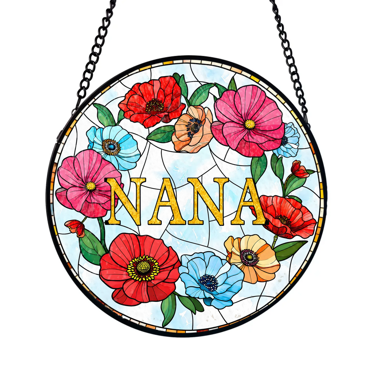 Nana's Garden Blooms With Love - Personalized Window Stained Glass, Custom Grandma Gift, Floral Window Decor, Gift From Grandkids