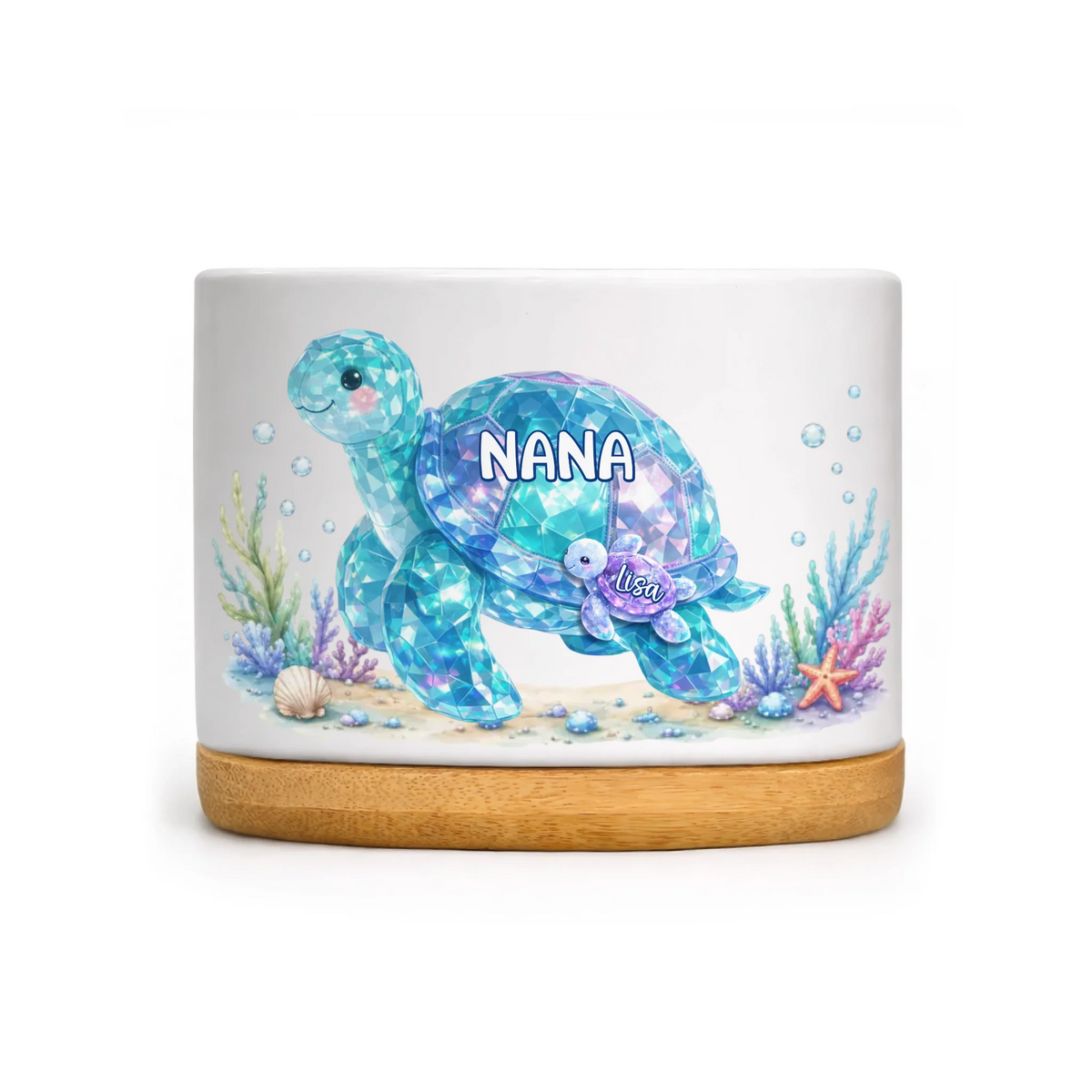 Turtle Family With Ocean - Personalized Plant Pot, Gift For Family, Turtle Family Plant Pot