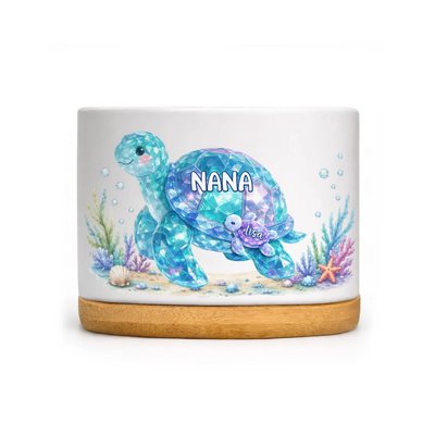 Turtle Family With Ocean - Personalized Plant Pot, Gift For Family, Turtle Family Plant Pot