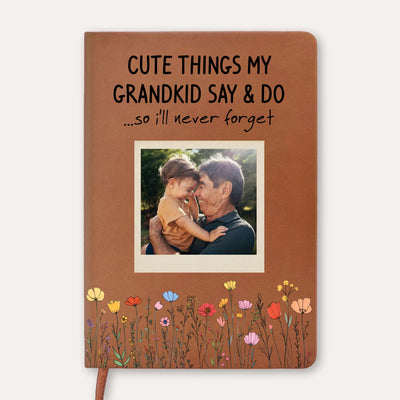 Little Memories, Big Treasures - Personalized Leather Journal, Grandparents Journal, Gift for Grandma From Grandkids, Family Memory Keepsake Notebook