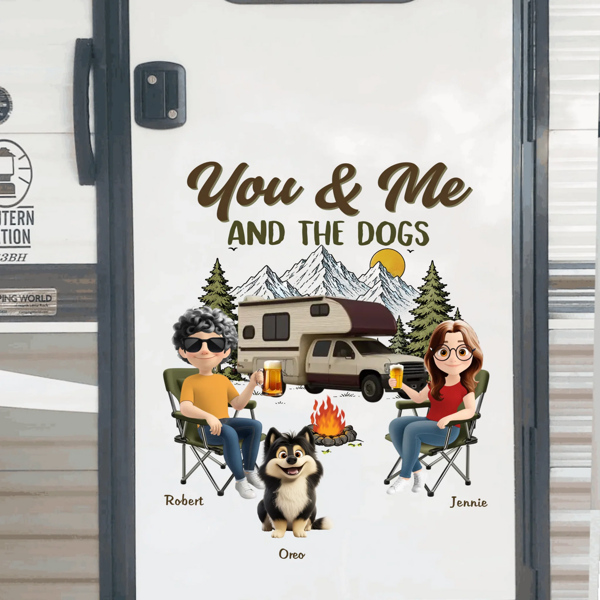 Couple And Cute Our Pets - Personalized Decal, Anniversary Wedding Camping Gifts For Campers, Him And Her, Dog Cat Lovers