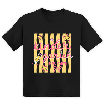 Their First School Year, My Forever Memories - Personalized T-Shirt, Kindergarten Tee, Retro Stripe Kindergarten Team Shirt, Back to School, Kindergarten Teacher Tee