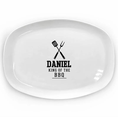 Dad Is King Of The BBQ - Personalized Platter, Custom Grill Gift for Dad, BBQ Party Platter