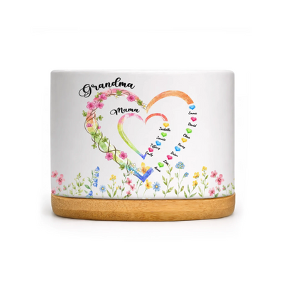 Floral Garden With Mama Loves - Personalized Plant Pot, Gift For Mom And Grandma, Custom Gift with Kids Name