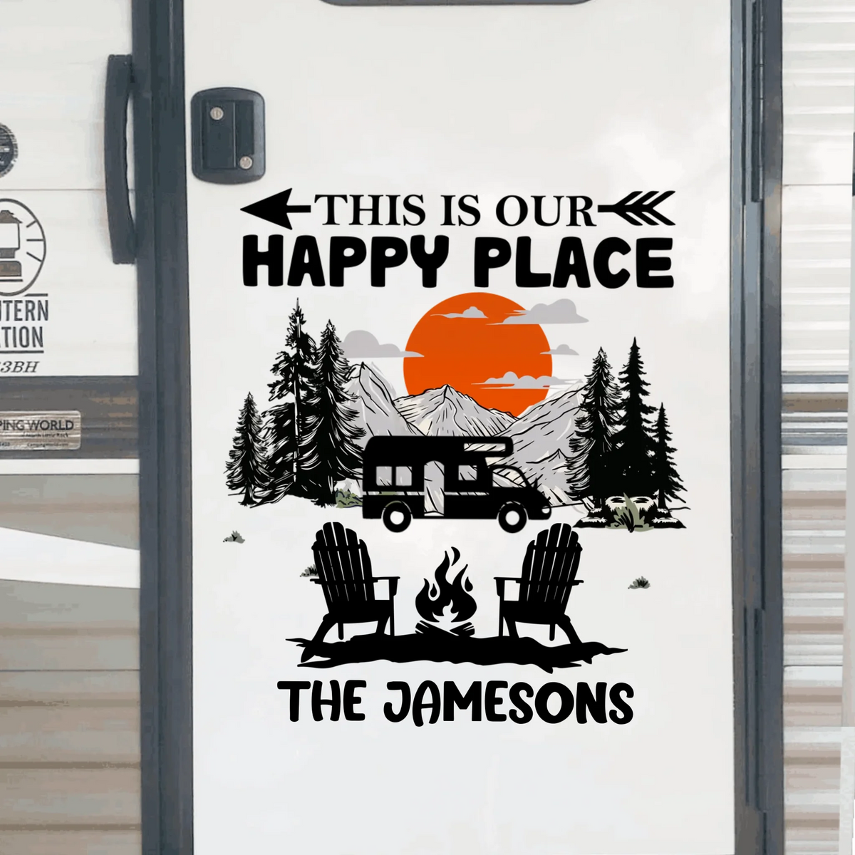 This Is Our Happy Place - Personalized Decal, Gift For Camping Lovers, RVs Decor - PCD83AN