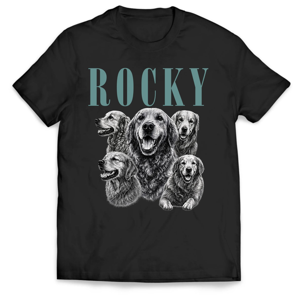 Happiness Has A Wet Nose And A Happy Tail - Personalized T-Shirt, Custom Dog Portrait From Photo, Sketch Style Pet Photo T-Shirt