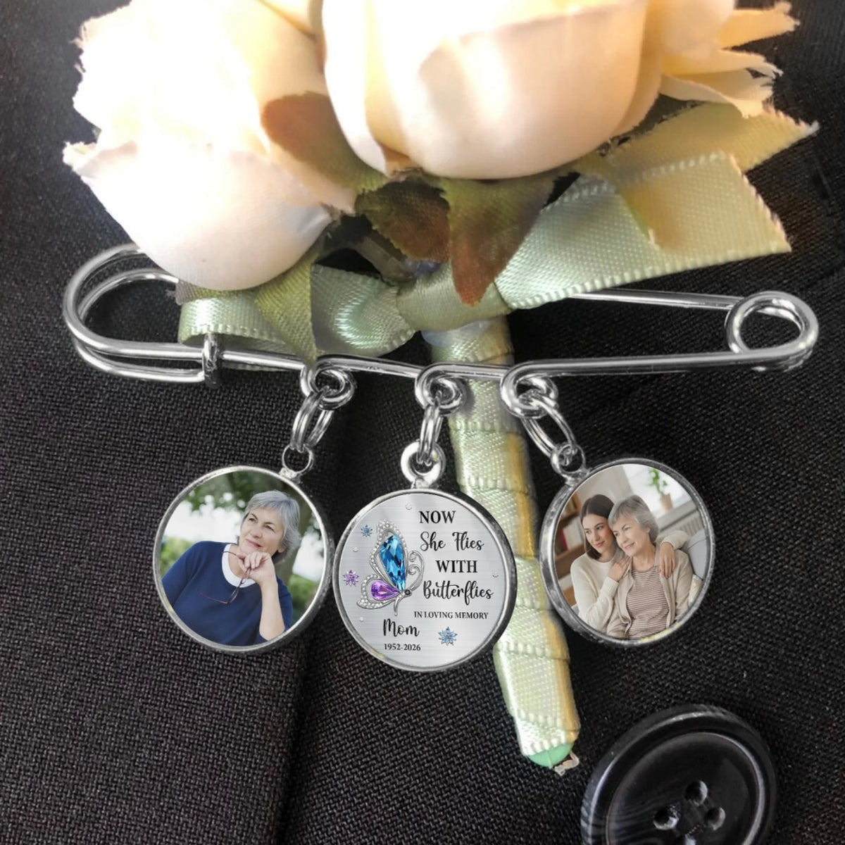 Now She Flies With Butterflies- Personalized Lapel Pin, Memorial Gift