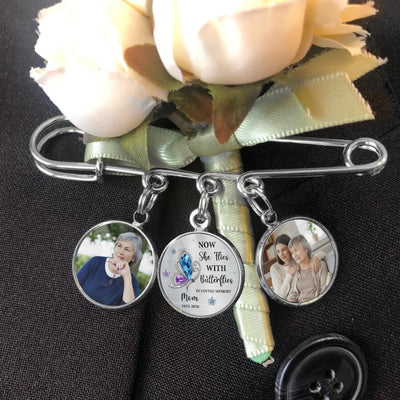 Now She Flies With Butterflies- Personalized Lapel Pin, Memorial Gift