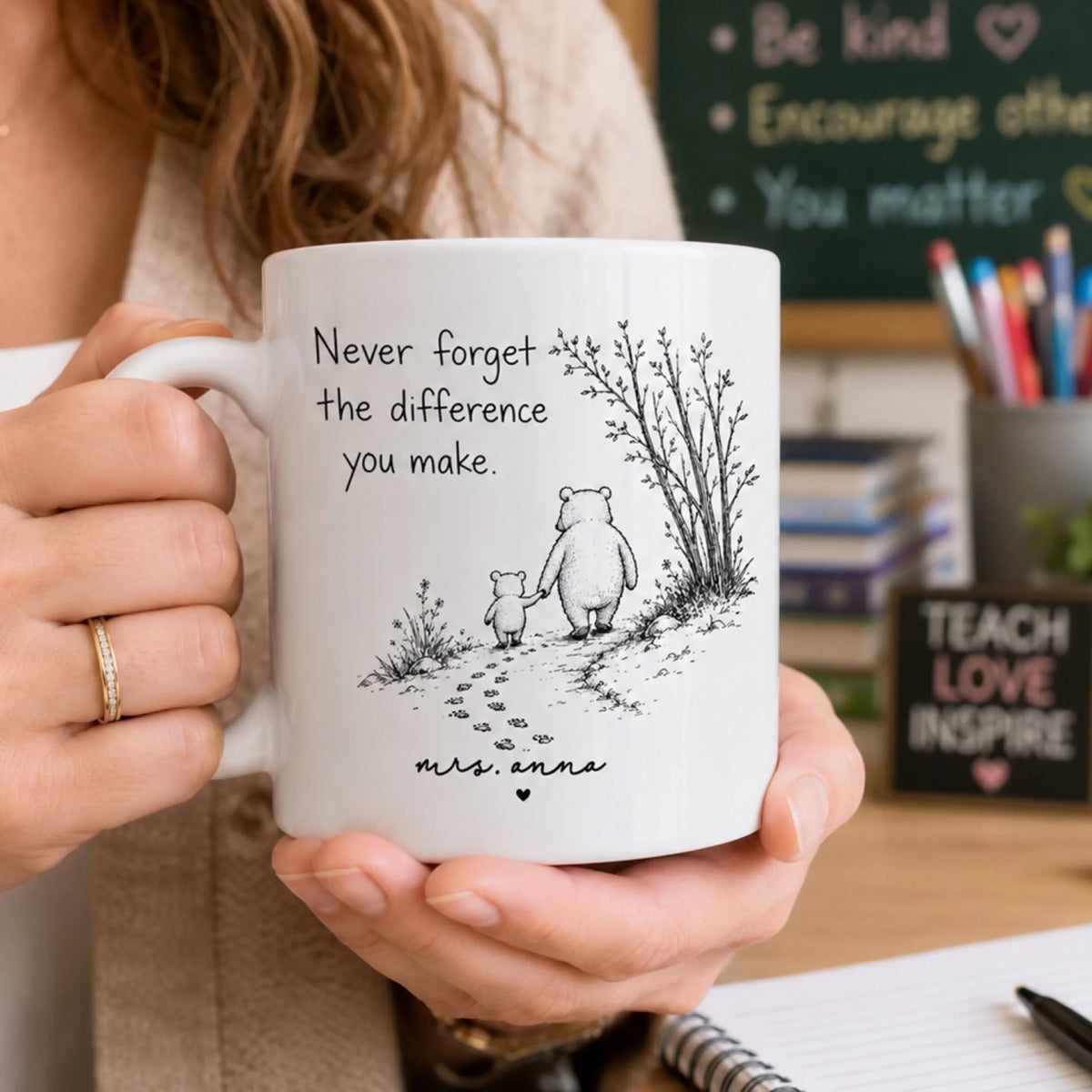Every Great Teacher Leaves A Lasting Impact - Personalized Mug, Custom Teacher Name Coffee Cup, First Day of School Gift for Teacher