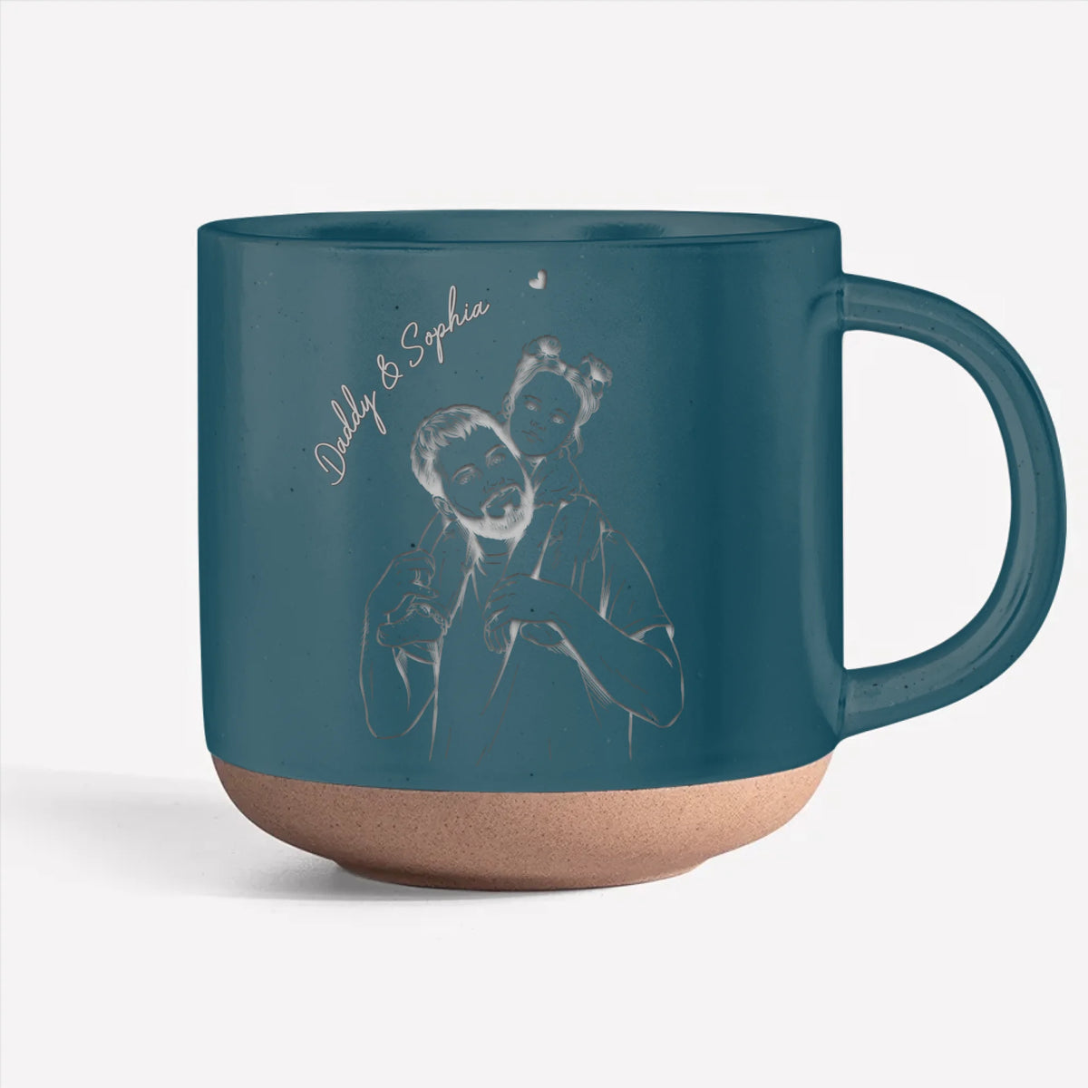Daddy &amp; Me - Personalized Engraved Pottery Mug, Photo Sketch Father’s Day Gift, New Dad Keepsake