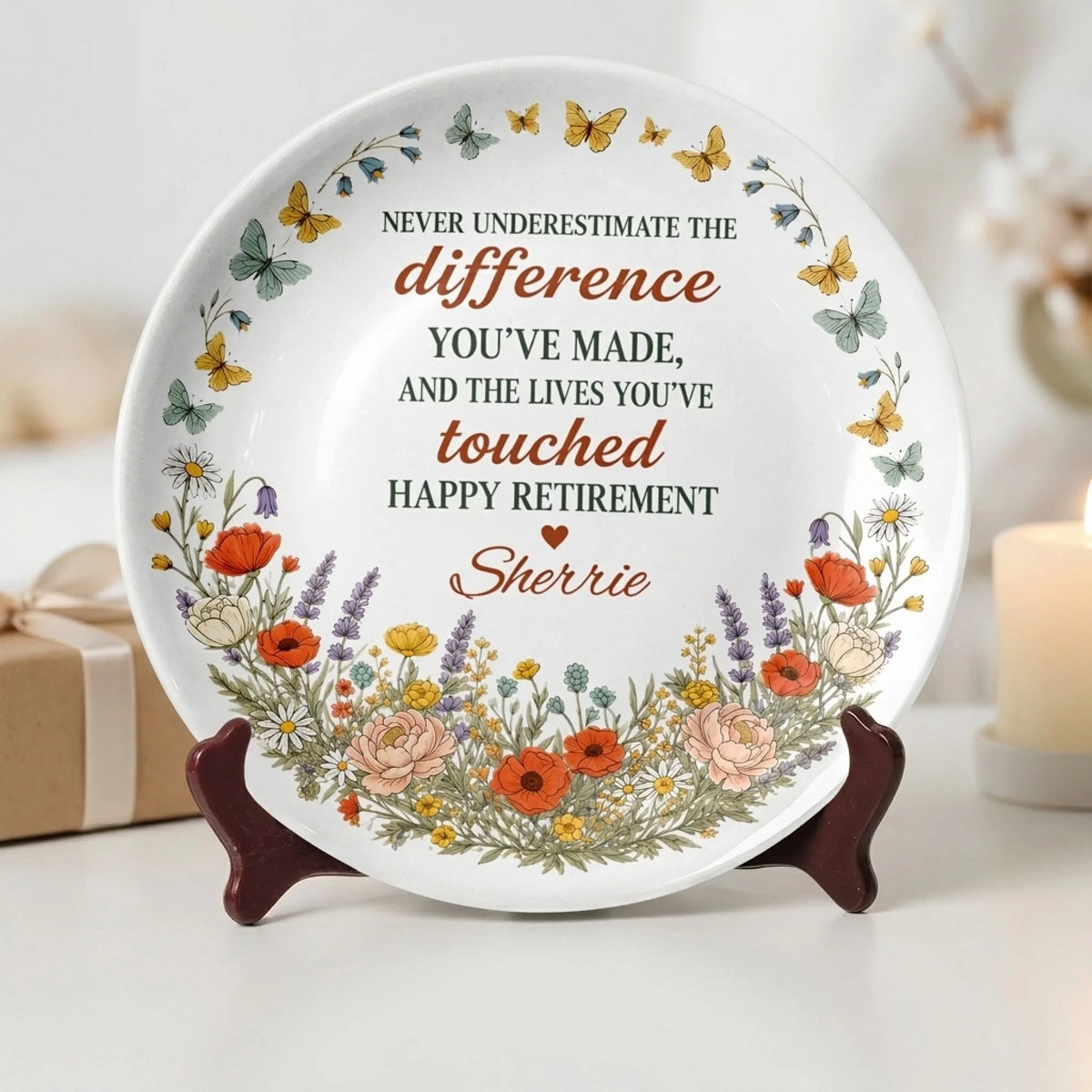 The Lives You've Touched - Personalized Ceramic Round Plate, Happy Retirement Round Plate, Custom Gift for Retirement Grandma