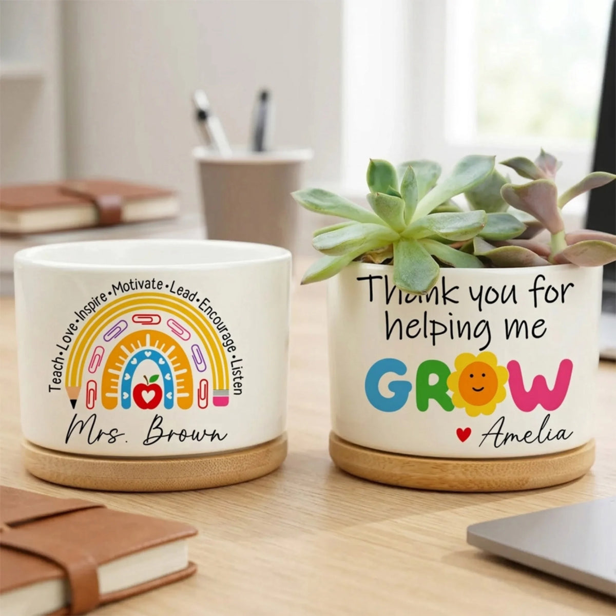 A Great Teacher Helps Little Minds Grow - Personalized Plant Pot, Custom Teacher Plant Pot, Teacher Appreciation Gifts, Thank You Gift For Teacher
