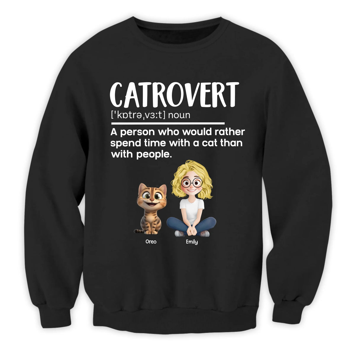 Catrovert Definition - Personalized T-Shirt, Funny Cat Lover Shirt, Gift for Cat Mom, Cat Dad, Introvert Cat Lover Tee