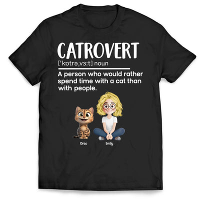 Catrovert Definition - Personalized T-Shirt, Funny Cat Lover Shirt, Gift for Cat Mom, Cat Dad, Introvert Cat Lover Tee