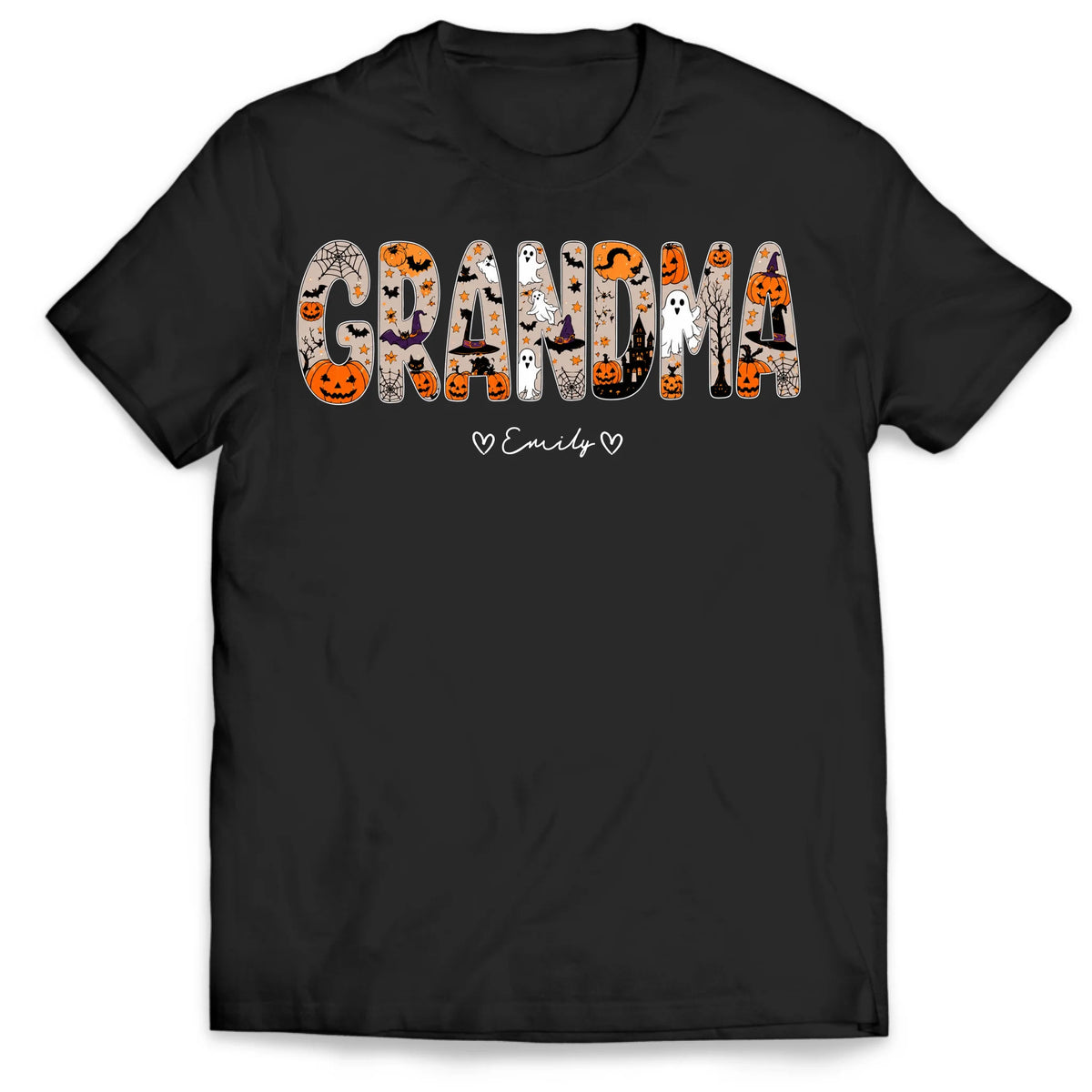 Spoiled By Grandma, Haunted By Fun - Personalized T-shirt, Custom Grandkids Names Tee, Grandma Halloween Shirt