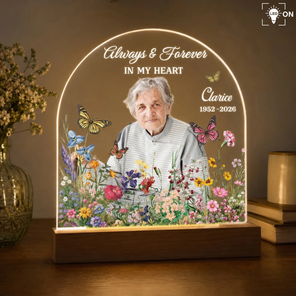 Always &amp; Forever In My Heart - Personalized Acrylic Night Light, Memorial Light, Loss Of Loved One Gift