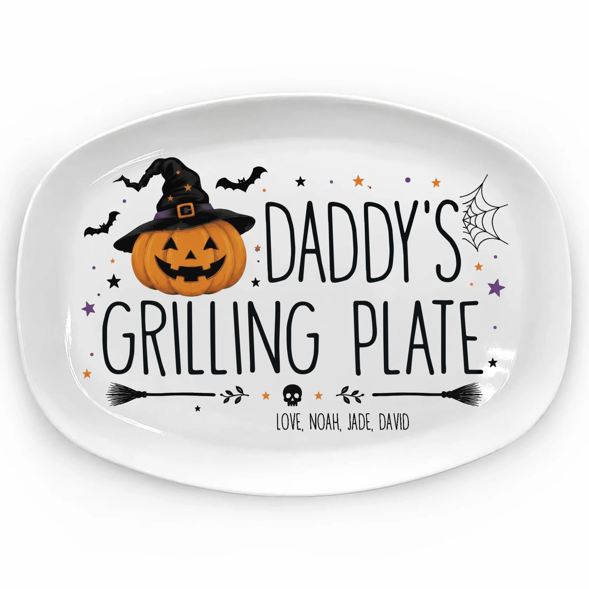 Daddy's Halloween Grilling Plate - Personalized Platter, Pumpkin BBQ Platter Gift From Kids for Dad