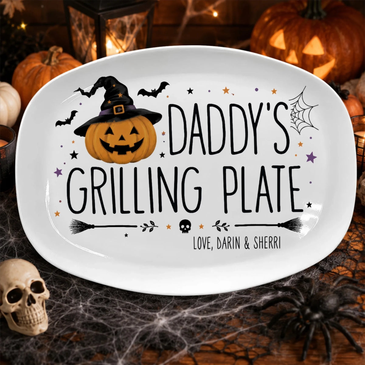 Daddy's Halloween Grilling Plate - Personalized Platter, Pumpkin BBQ Platter Gift From Kids for Dad
