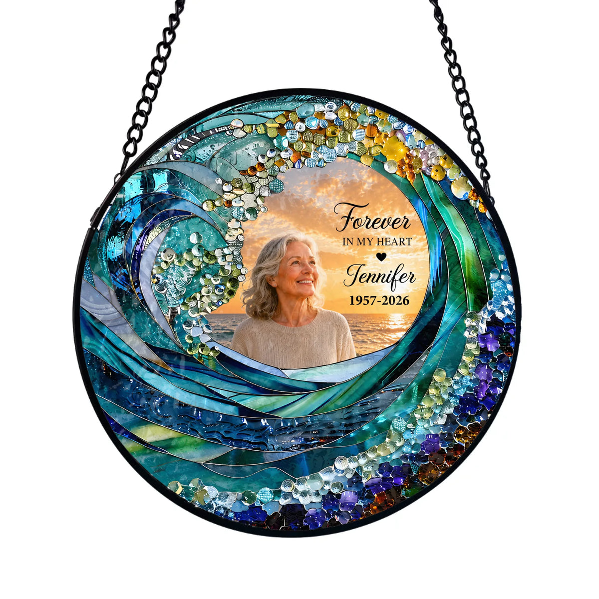 The Waves Carry Your Memory - Personalized Window Stained Glass, Memorial Gift For Loss Of Loved One