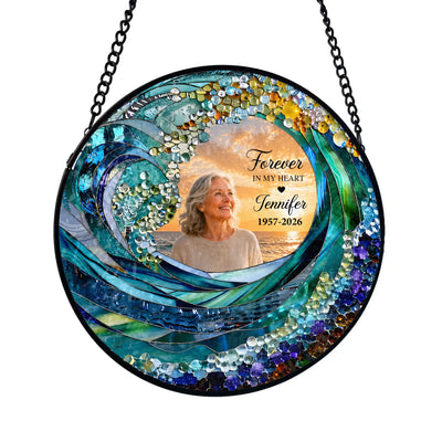 The Waves Carry Your Memory - Personalized Window Stained Glass, Memorial Gift For Loss Of Loved One