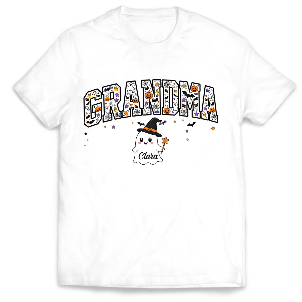 Grandma’s Little Boo Crew - Personalized T-shirt, Halloween Grandma Shirt, Custom Kid Name Ghost T-Shirt
