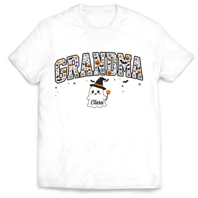 Grandma’s Little Boo Crew - Personalized T-shirt, Halloween Grandma Shirt, Custom Kid Name Ghost T-Shirt