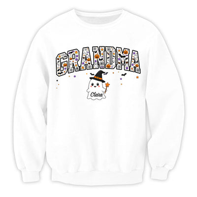 Grandma’s Little Boo Crew - Personalized T-shirt, Halloween Grandma Shirt, Custom Kid Name Ghost T-Shirt