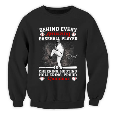 Cheering Grandma Behind Baseball Player - Personalized T-shirt, Custom Gift For Grandma Mama, Baseball Mama Shirt