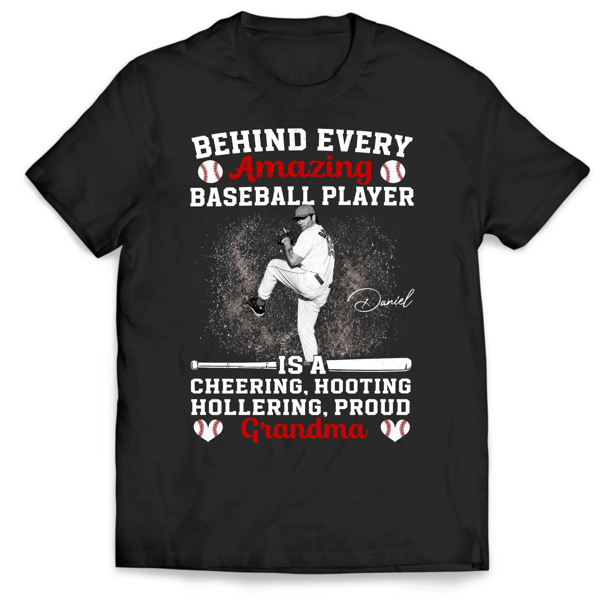 Cheering Grandma Behind Baseball Player - Personalized T-shirt, Custom Gift For Grandma Mama, Baseball Mama Shirt