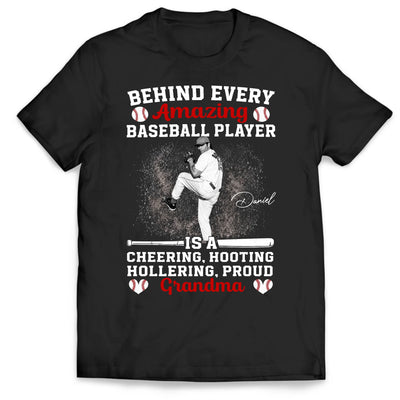 Cheering Grandma Behind Baseball Player - Personalized T-shirt, Custom Gift For Grandma Mama, Baseball Mama Shirt