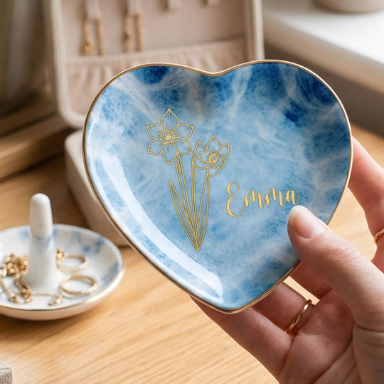 A Little Dish Filled With Big Love - Personalized Jewelry Dish, Birth Month Flower Gift For Her, Bridesmaid Gift, Wedding Gift, Custom Name