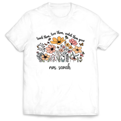 Helping Little Minds Bloom Every Day - Personalized T-Shirt, Custom Floral Teacher Shirt, Back to School Gift
