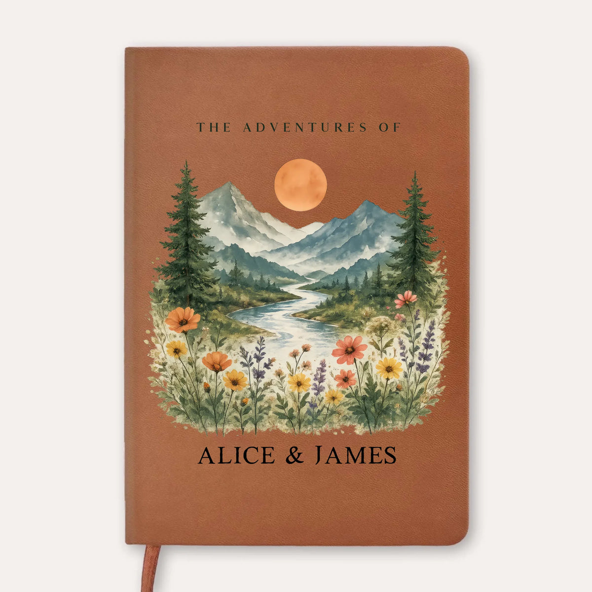 The Adventures Of Us - Personalized Leather Journal, Couple Gift, Watercolor Wildflower Travel Gift, Anniversary Memory Leather Journal