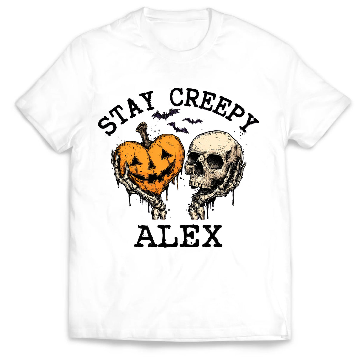 Stay Creepy, Stay Together - Personalized T-shirt, Custom Halloween Tee, Skull Pumpkin Graphic Shirt