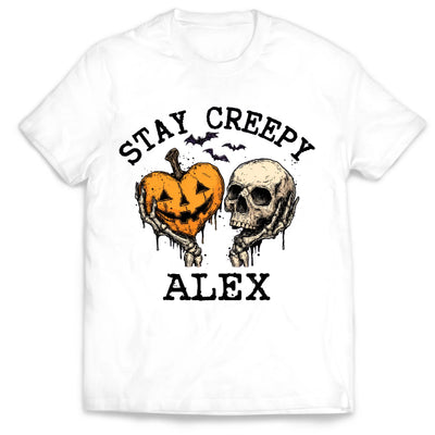 Stay Creepy, Stay Together - Personalized T-shirt, Custom Halloween Tee, Skull Pumpkin Graphic Shirt