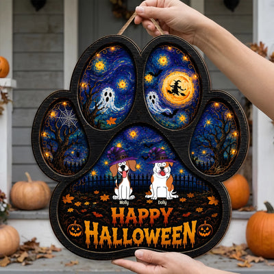 Happy Halloween Spooky Dogs - Personalized Wood Sign, Halloween Gift For Dog Lovers, Halloween Flag Decor