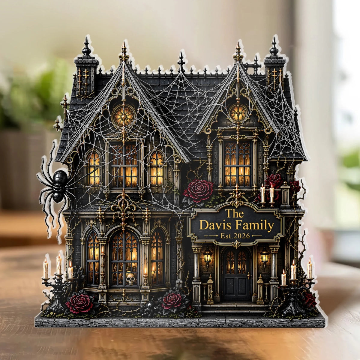 Gothic Haunted House - Personalized Acrylic Plaque, Custom Family Name Halloween Home Decor, Spooky Vibes Decoration