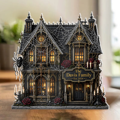 Gothic Haunted House - Personalized Acrylic Plaque, Custom Family Name Halloween Home Decor, Spooky Vibes Decoration