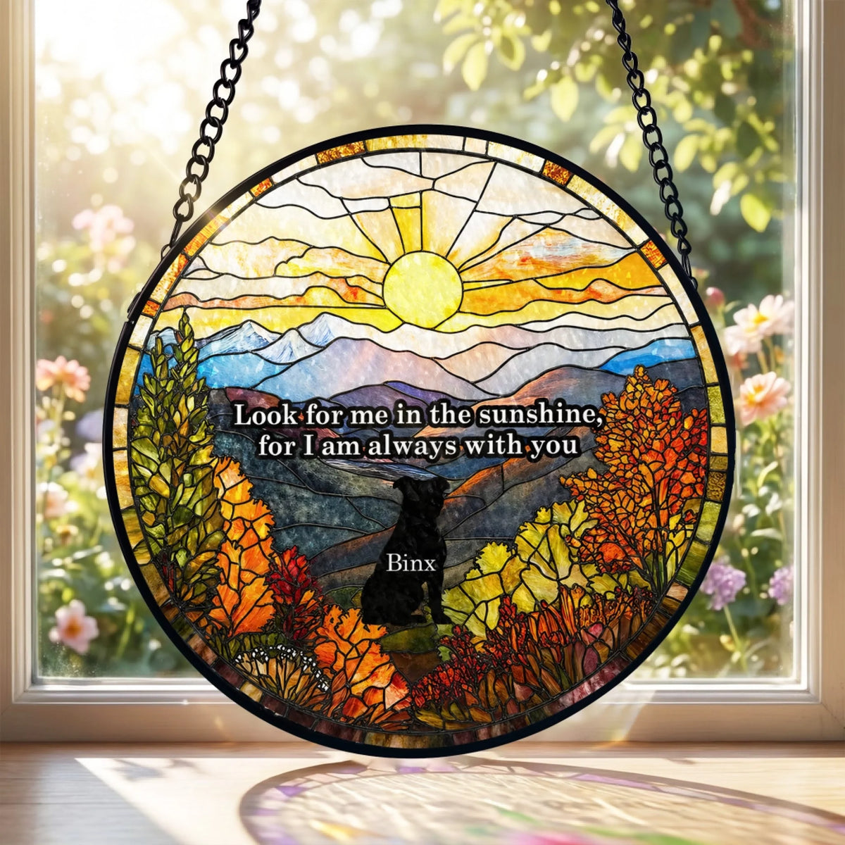 Look For Me In The Sunshine, For I Am Always With You - Personalized Window Stained Glass, Suncatcher Hanging  Pet Memorial,  Pet Loss Sympathy Gift