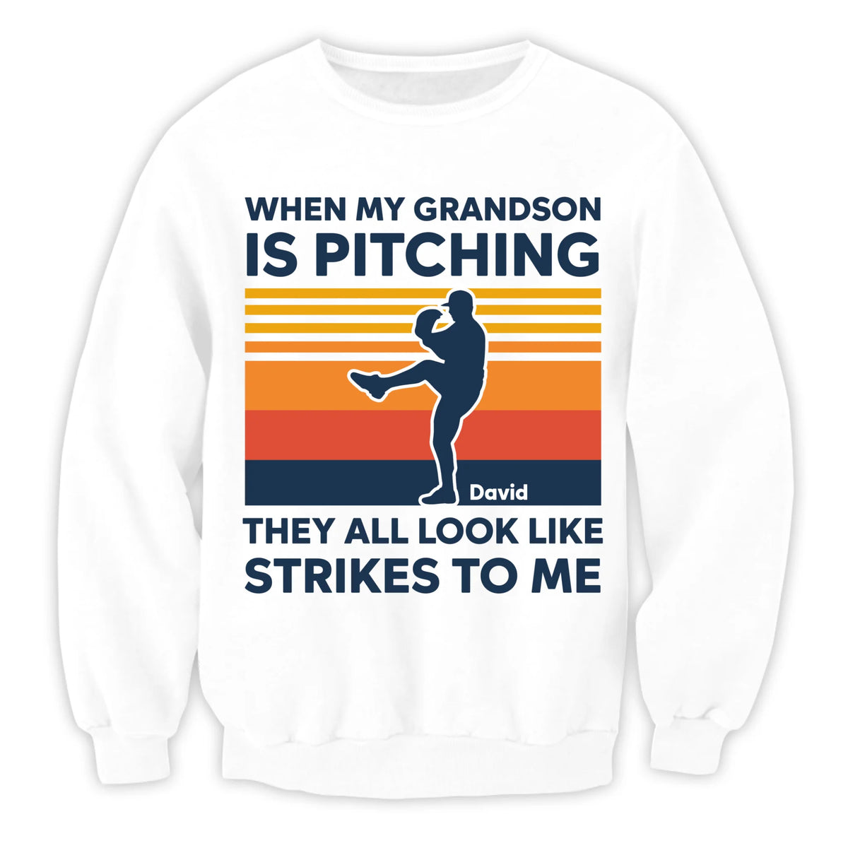 When My Grandson Is Pitching They All Look Like Strikes To Me - Personalized T-Shirt, Baseball Gift For Baseball Lovers, Baseball Fan Gift, Gift For Grandma, Mom