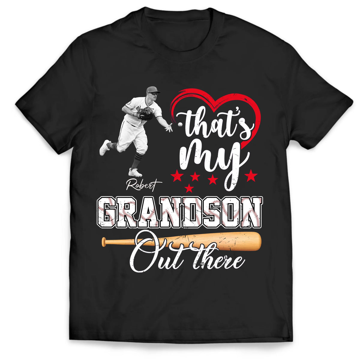 Proud Grandma In The Stands - Personalized T-shirt, Baseball Grandson Shirt, Custom Player Name &amp; Photo Tee