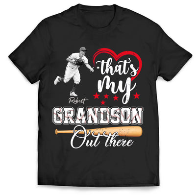 Proud Grandma In The Stands - Personalized T-shirt, Baseball Grandson Shirt, Custom Player Name & Photo Tee