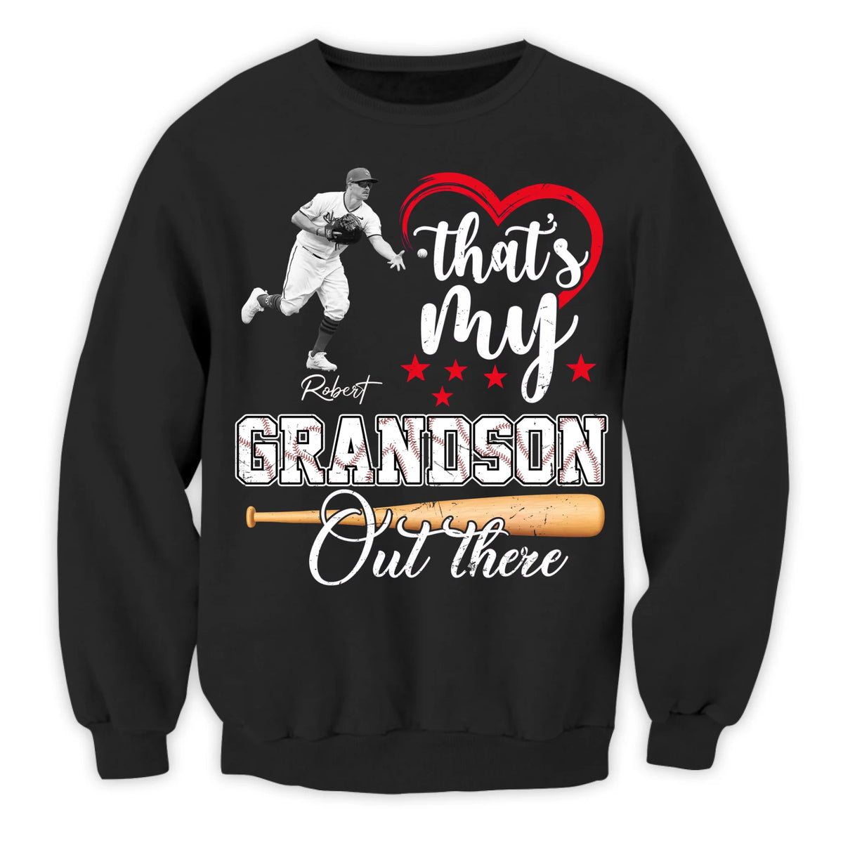 Proud Grandma In The Stands - Personalized T-shirt, Baseball Grandson Shirt, Custom Player Name &amp; Photo Tee